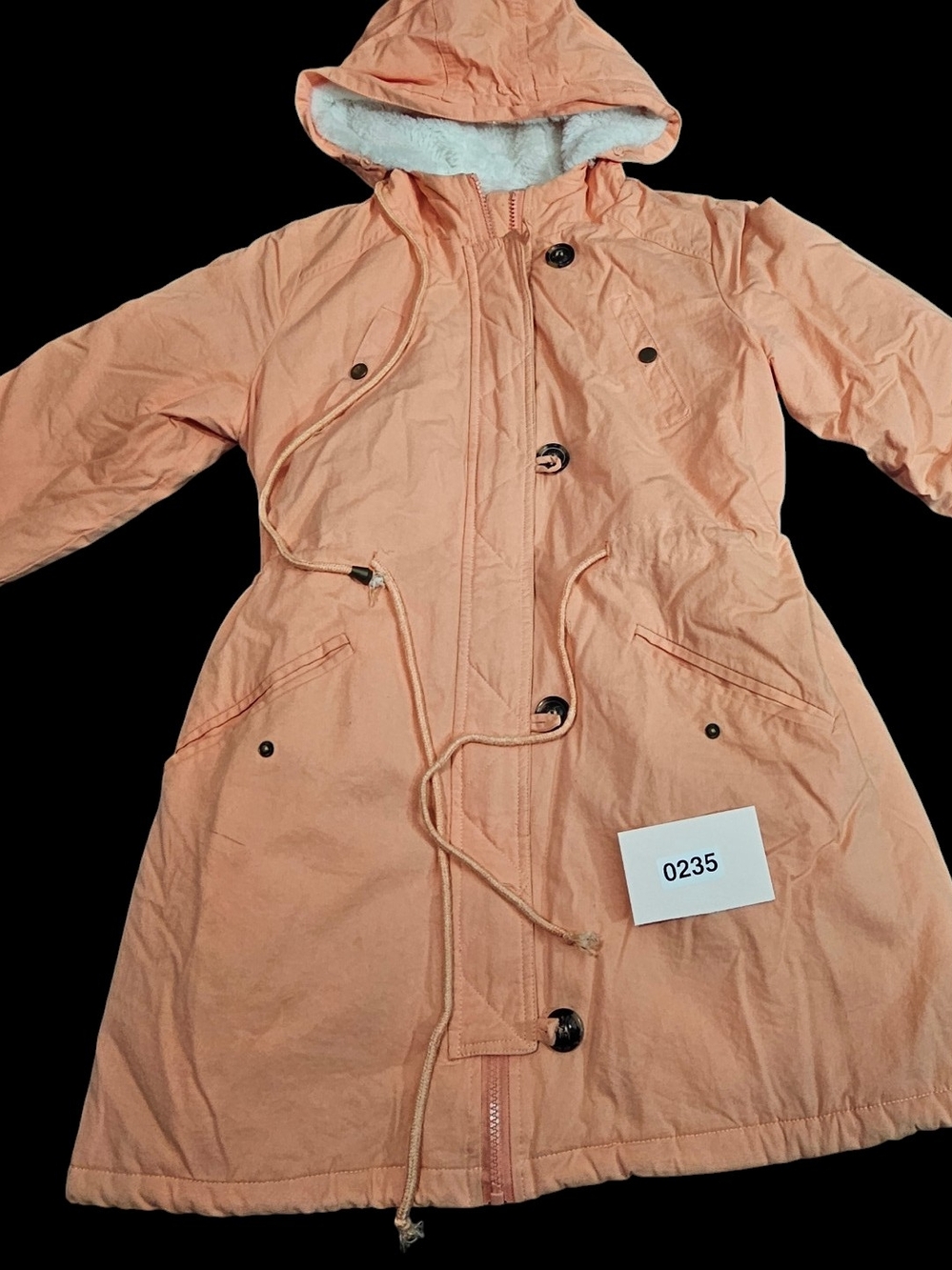 Source Unknown Peach Hooded Trench Coat with Sherpa Lining #0235